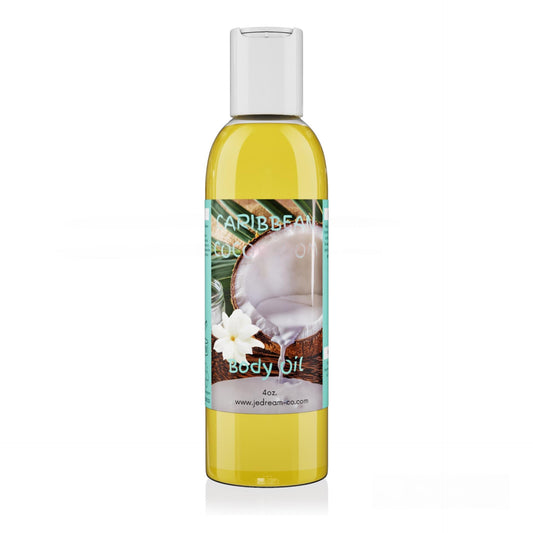 Front packet, Caribbean CocoBloom body oil 4 ounce bottle