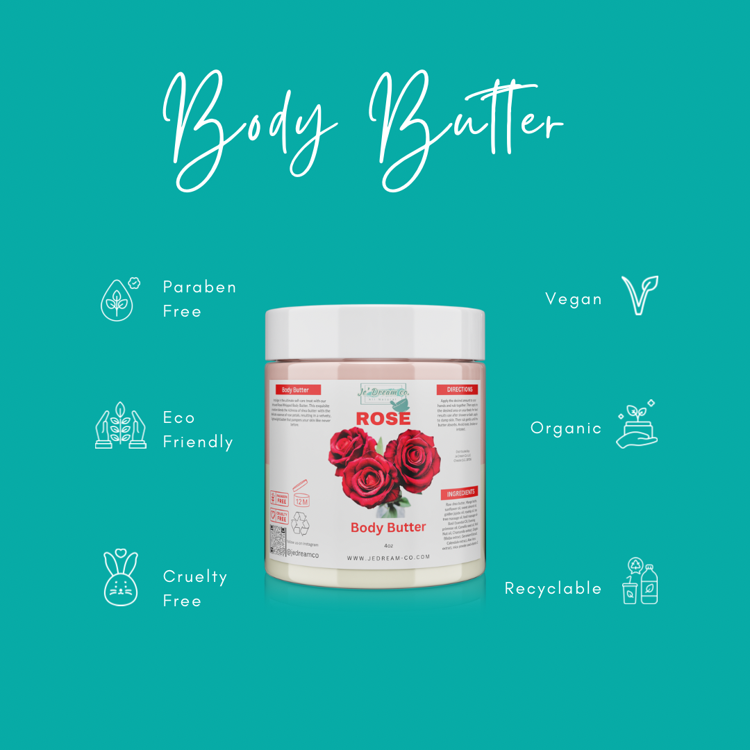 Front packet, our rose whipped body butter 