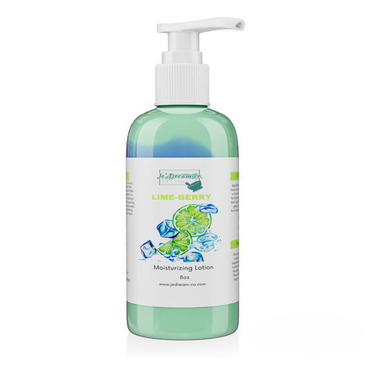 Front packet, lime Berry organic face and body lotion 8 ounce bottle